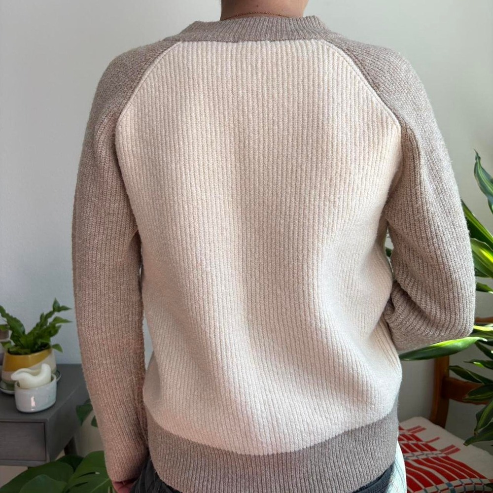 Hem & Thread Colorblock Ribbed Cardigan Sweater Cream Taupe Small Raglan Sleeve - Picture 3 of 8